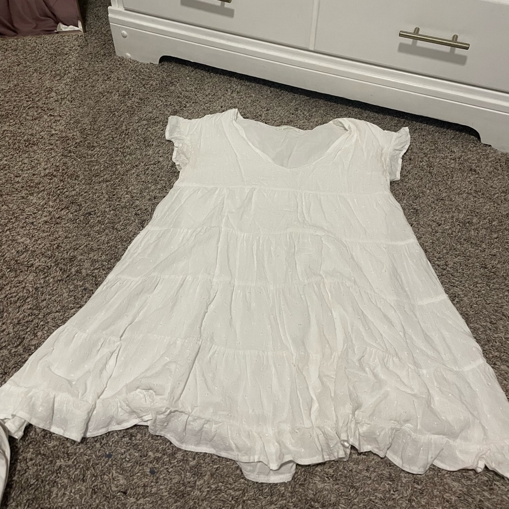 Urban Outfitters White Textured Tiered Ruffle Babydoll Dress Size Small